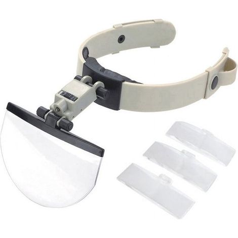 LED-Kopfbandlupe mit 4 austauschbaren Linsen (2x,3,8x,4,5x,5,5x),Freihändiges Design mit LED-Beleuchtung,ideal zum Lesen und für präzise Arbeiten (1/5)