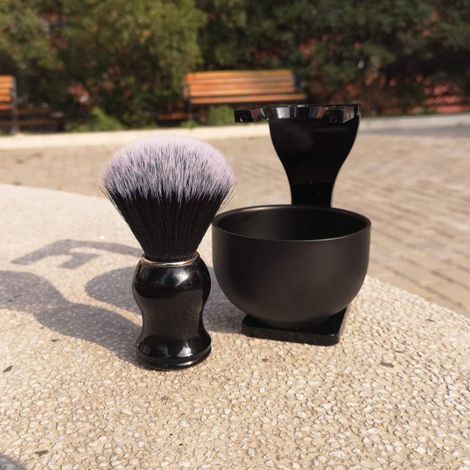 Ensemble de brosses à barbe pour hommes, outil de rasage en mousse, kit de coiffage de barbe 3 pièces, porte-brosse à barbe, outils de coiffage de barbe (1/5)