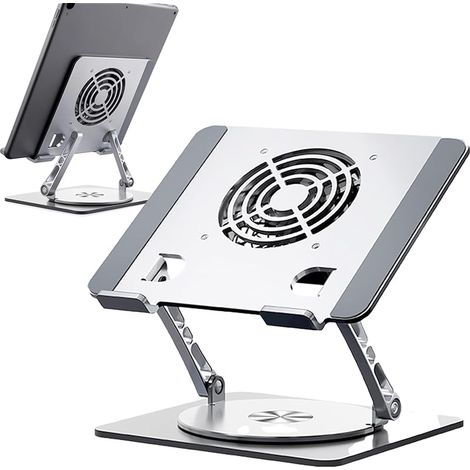 Support pour Ordinateur, Refroidisseur pour Ordinateur pour Ordinateurs Portables Tablettes Jusqu'à 17,3 Pouces Pivotant à 360° Capacité De Charge 10 Kg Hauteur RéGlable De 0 à 30 Cm Argent (1/5)