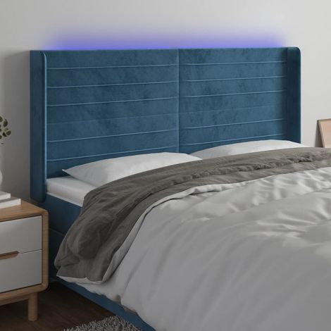 Cabecero con LED de terciopelo azul oscuro 163x16x118/128 cm vidaXL (1/5)