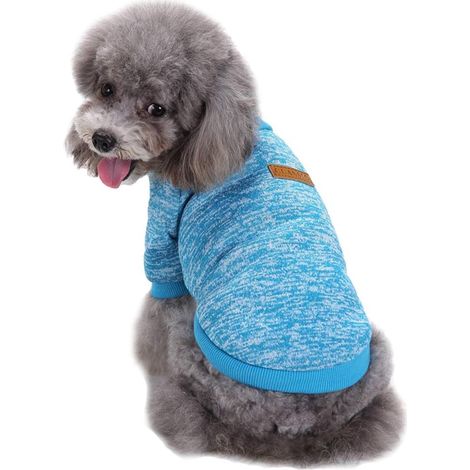 Vêtements pour chiens de compagnie tricots pull pour chien doux épaississement chaud chemise pour chiens chiot hiver (bleu clair, S) (1/2)