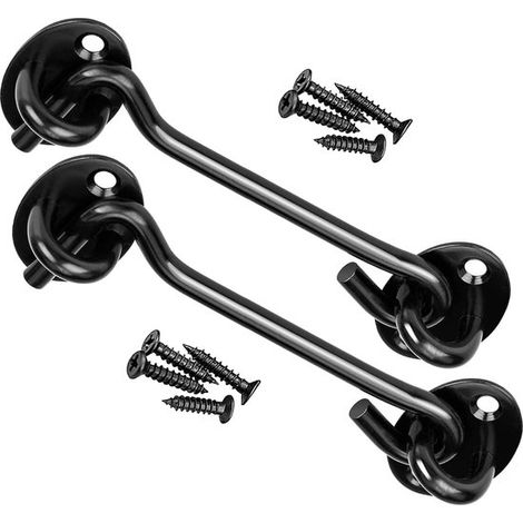 piezas, Gancho de viento, 6 pulgadas, Ganchos de viento, Bisagra, Gancho y cerrojo, Ganchos y cerrojo para cabina, Cerradura, 15039 mm, Negro (1/5)