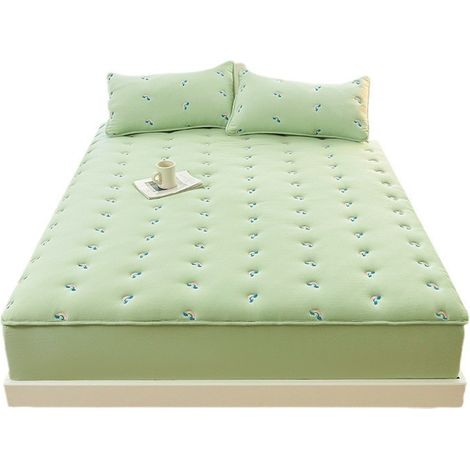 Ensemble de trois pièces de drap-housse matelassé en coton lavé teint en fil de coton brodé, protège-matelas simple et double (1/2)