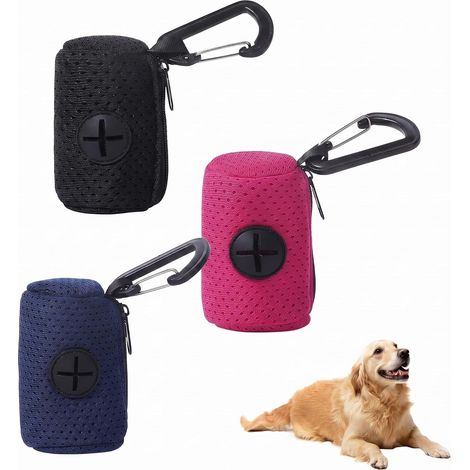 Lot De 3 Distributeurs Sac Crottes Chien En Maille Avec Mousqueton Et Zip