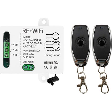 Interrupteur Intelligent WIFI 1 canal, DC 5V 12V 24V 36V Sortie Passive Module Relais, avec 2 Télécommandes RF, compatible avec Alexa/Google Home (1/5)
