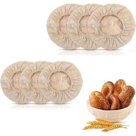 Lot de 6 doublures pour panier de fermentation - Rondes de 25 cm - Doublure en tissu pour panier à pain - Tissus de fermentation ronds - Doublure en coton naturel pour paniers de fermentation - Beige (1/5)
