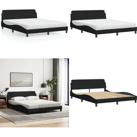 Bett mit Matratze "Dover" Schwarz 160x200 cm Stoff - Matratze - Schaumstoffmatratze (1/5)