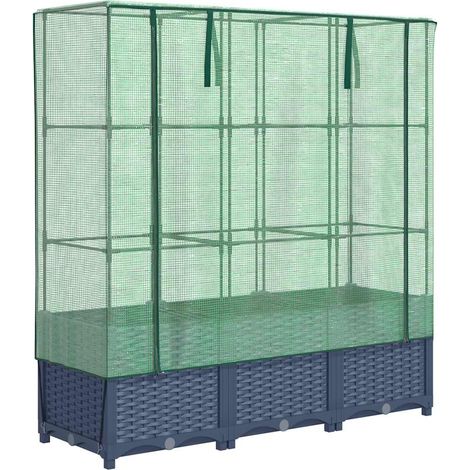 Maison Exclusive - Hochbeet mit Gewächshaus-Aufsatz Rattan-Optik