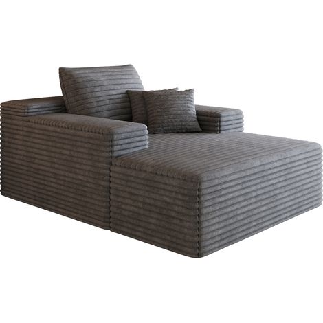 Canapé chaise longue en velours côtelé gris foncé, assise profonde et mousse haute élasticité, sans montage, pour salon ou chambre CHICFURN (1/5)