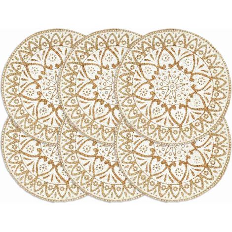 vidaXL Placemats 6 pcs White 38 cm Round Jute (1/4)