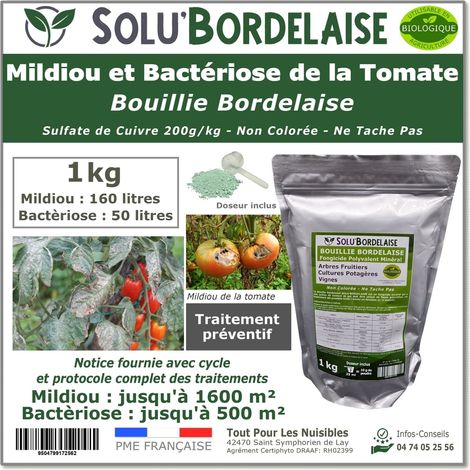Bouillie Bordelaise Non Colorée spécial Mildiou et Bactériose de la Tomate, SOLU'BORDELAISE - Sachet de 1kg (1/5)