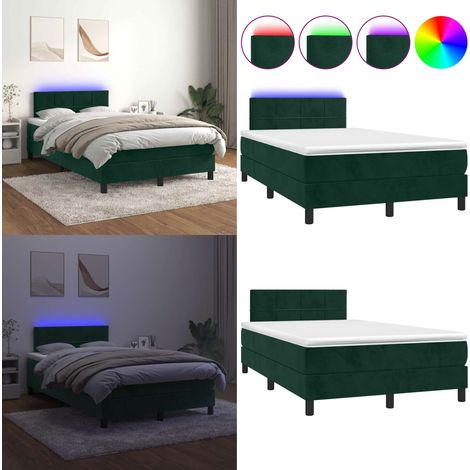 Cama box spring colchón y LED terciopelo verde oscuro 120x200cm - Colchón con LED - Cama box spring