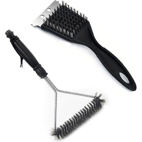 2 PCS Barbecue Cleaning Brush 2 in 1 - Stainless Steel Wire BBQ Brush + Pointed Multifunctional BBQ Brush (1/5)