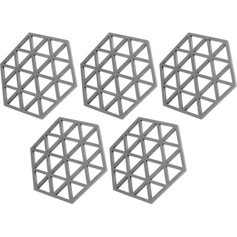 5-teiliges Set sechseckiger Silikon-Tischsets, hitzebeständig, für Geschirr, Tassen und Schüsseln, grau (1/5)