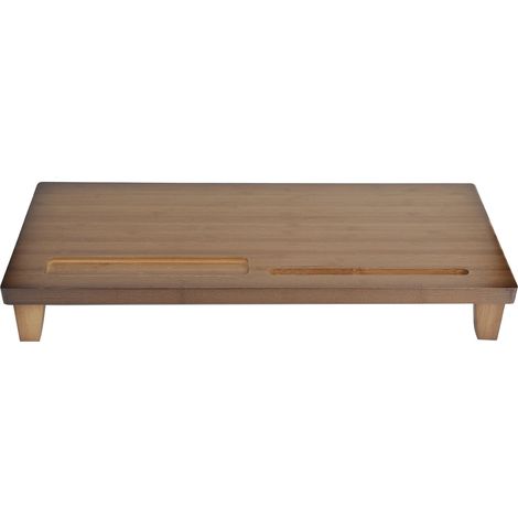 Rehausseur d'écran Support PC Bambou Marron Foncé Ergonomique 50x20cm Bureau (1/5)