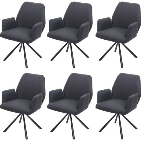 6er-Set Esszimmerstuhl HHG-938, Küchenstuhl Lehnstuhl Stuhl, drehbar Auto-Position Stoff/Textil Stahl dunkelgrau