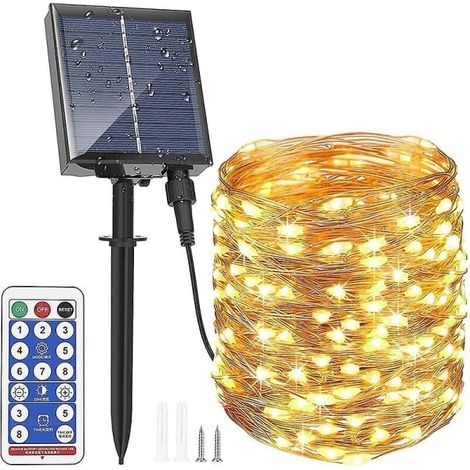 Guirlande solaire extérieure 30m 300 LED télécommande 8 modes lumineux, étanche pour jardin, terrasse, balcon, cour, décoration festive (1/5)