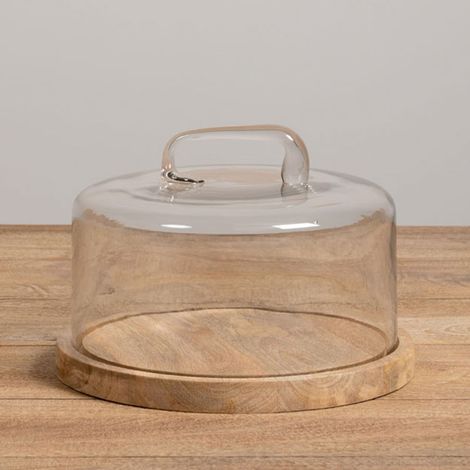 Plateau Rond et Cloche Artisan en Verre et Bois 17x26cm (1/5)