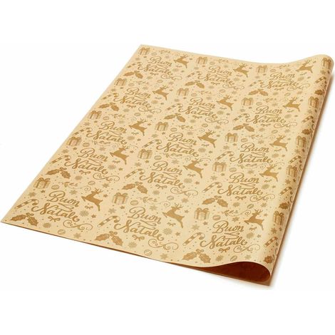 Feuilles de papier cadeau naturel à impression dorée, 70 x H. 100 cm