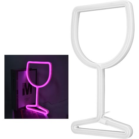 Applique murale LED néon en forme de verre à vin, design créatif, idéale pour la décoration intérieure, les fêtes, les cadeaux d'anniversaire, la décoration de chambres d'enfants, alimentée par USB ou (1/5)