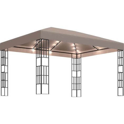Tonnelle de jardin，Tonnelle avec guirlande lumineuse à LED 4x3 m Taupe CFW310778 (1/5)