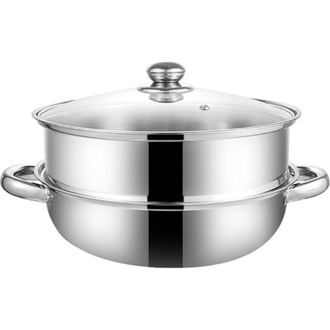 1 Vaporera, doble pared, acero inoxidable, gran capacidad, tapa de vidrio, cocina (1/5)