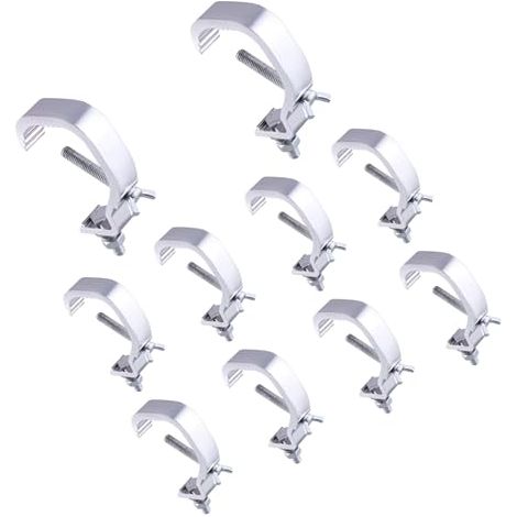 Lot de 10 pinces pour éclairage de scène 30-52 mm - Crochet en acier - Pince en C robuste - Pour éclairage DJ, lumières de scène - Argenté (1/4)