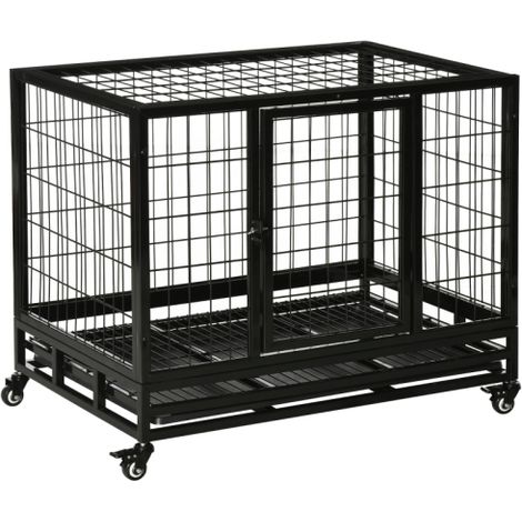 36-Inch Heavy Duty Metal Dog Crate with Tray and Wheels - Black Medium Pet Kennel for Secure Dog Housing (1/5)