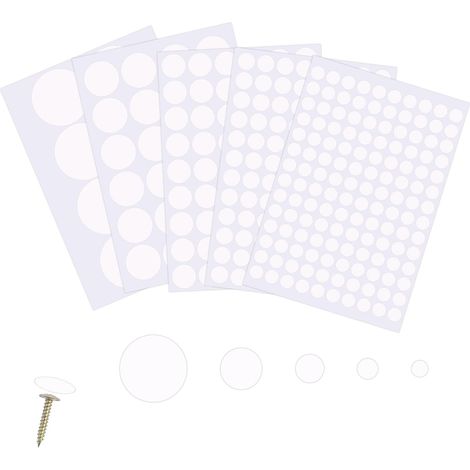 322 Pièces Cache Vis Autocollants Blancs en PVC, Cache Trou Mur Autocollants pour Vis Ø12/15/21/30/50mm, Cache Trou Meuble Adhesif pour Armoires, Bureaux, Réparations et Décoration d’Intérieur (1/5)