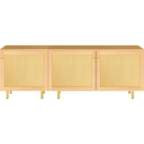 Credenza modulare con ante effetto rattan, 180 x 40 x 63 cm, colore naturale, MODENUIT (1/5)
