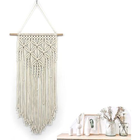 Tapiz de macramé para pared, estampado floral, algodón natural, tejido a mano, varilla de bambú, decoración para dormitorio, sala de estar, oficina (1/5)