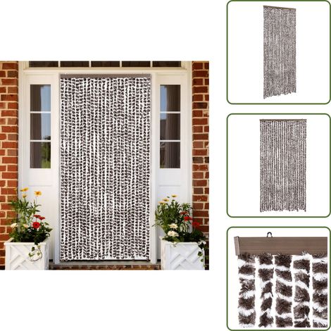 The Living Store Fliegenvorhang Braun und Weiß 100x200 cm Chenille - Fliegenvorhang - Insektenschutz - Türvorhang - Sommergarten - Balkon