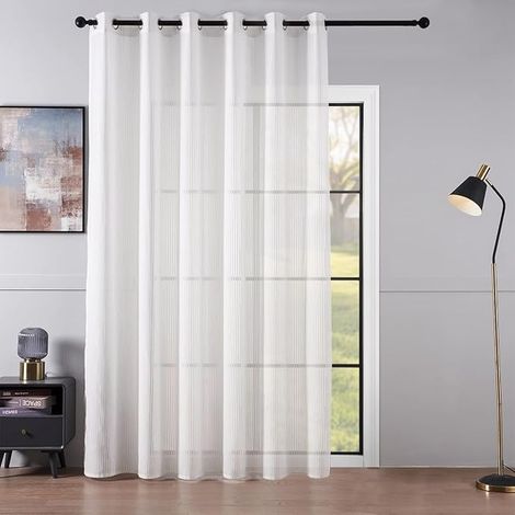 White Net Curtain Window 300 x 260 cm with Striped Pattern, 1 Panels with Eyelets Semi-Transparent Good Drape for Living Room, Bedroom, Girls (1/5)