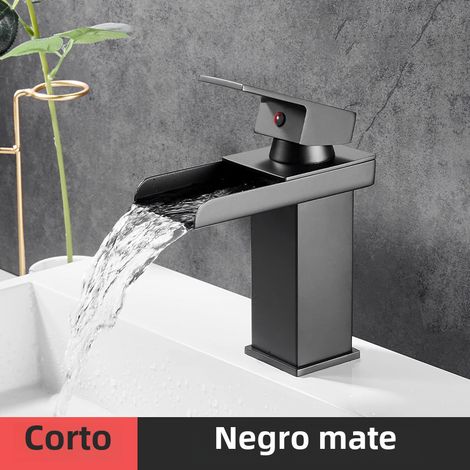 Robinet d'eau chaude et froide moderne en acier inoxydable, style C noir (court), à poignée unique. (1/2)