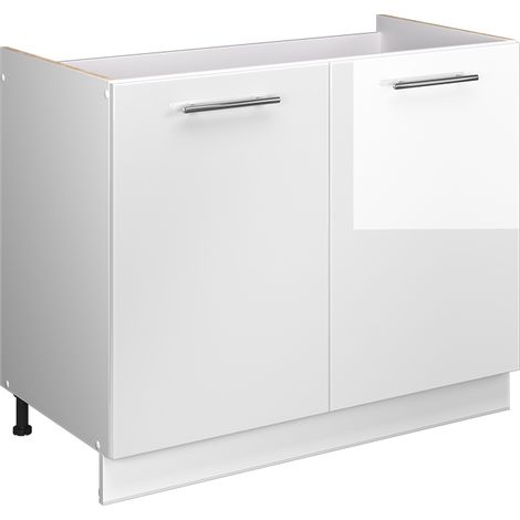 Spülenunterschrank Fame-Line, Weiß Hochglanz/Weiß, 100 cm ohne Arbeitsplatte, Vicco