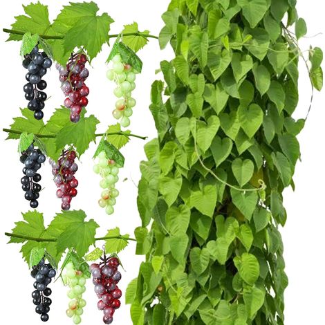 Ensemble de 9 grappes de raisin artificielles réalistes, raisins artificiels et plantes grimpantes, adaptées à la décoration du vin, support de fruits vertical artificiel (1/5)