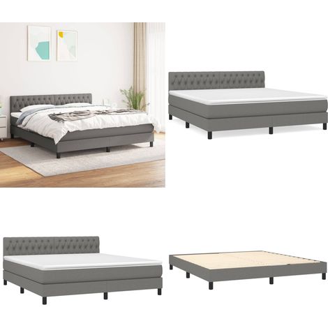 Sommier à lattes de lit avec matelas Gris foncé 180x200cm Tissu - Lit Double - Lit Tapissier - Literie - Matelas À Ressorts Ensachés - Tête De Lit Ajustable - Home & Living (1/5)