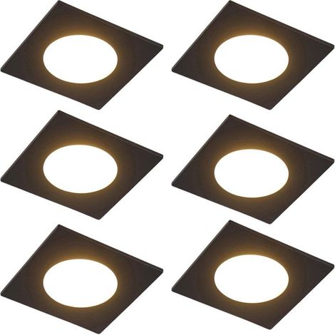 QAZQA Simply Spot encastré - set de 6 - 9x9cm - LED incluse - 3 niveaux de gradation - IP44 - carré - noir mat (1/5)
