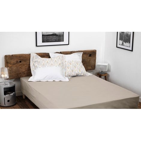 Drap housse uni coton 57 fils beige creme 140x190 cm bonnet 35 cm (1/4)