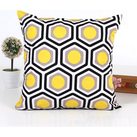 Housse de coussin géométrique jaune - Lot de 2 - Polyester - Lavable en machine (1/3)