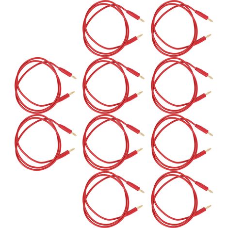Lot de 10 câbles de test banane 4mm mâle-mâle, fiche plaquée or laiton et nickel, brasables, fils de mesure rouge, J.70003.
