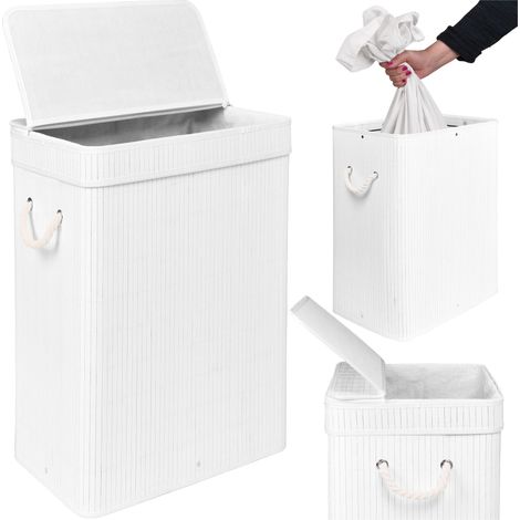 Cesto de ropa de bambú SOREN de 80 litros con tapa, blanco