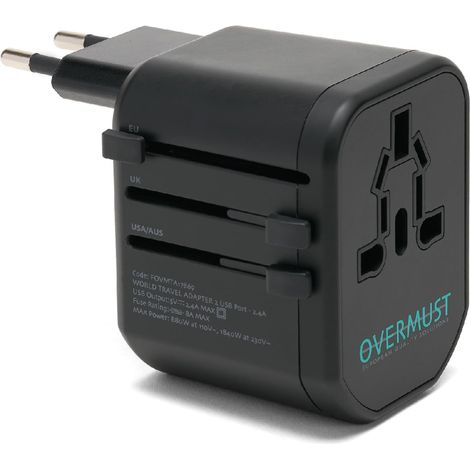 Overmust Adaptateur Universel de Voyage 2 Ports USB UK/EU/USA/AUS 110-240V Double Fusible 8A (1/5)