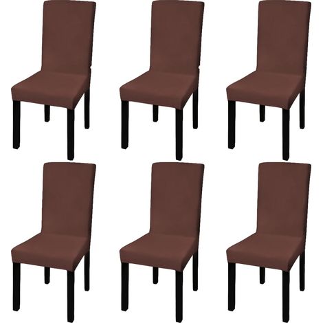 Funda silla recta elastica 6uds marrón DEC022372
