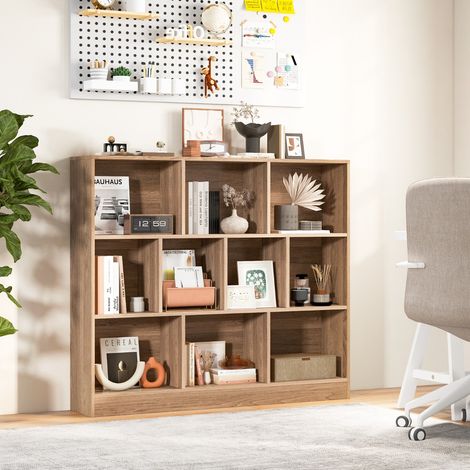 Bibliothèque Armoire à Livres 10 Cases 3 Niveaux Bois Naturel Autoportante (1/3)