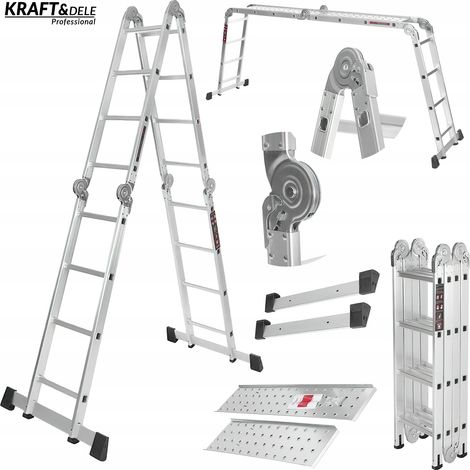 Échelle pliante, plateforme en aluminium 4 x 4, 460 cm, charge maximale 150 kg, Ktaft&Dele (1/5)