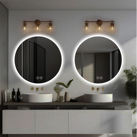 Espejo de baño con luz LED 80 cm redondo, antivaho, regulable, táctil HAVRYA (1/5)