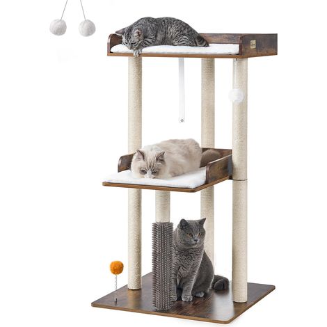 111 cm - Tour d'arbre à chat moderne - Tour pour grands chats domestiques adultes - Grand arbre à chat avec colonne à chat - Grotte pour chats adultes - Marron rustique (1/5)