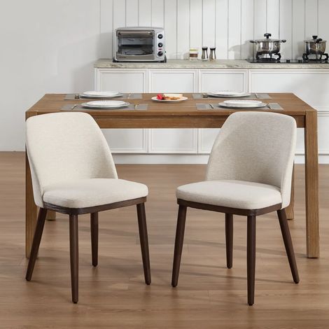 Wahson 2 PZ Sala da Pranzo in Lino, Sedie Cucina con Gambe in Legno Imbottite con Schienale per Sala da Pranzo/Soggiorno, Beige