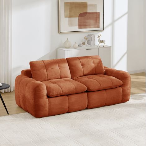 Sofá modular de 2 plazas en chenilla, asiento profundo, sin montaje, naranja DESVIAE (1/5)